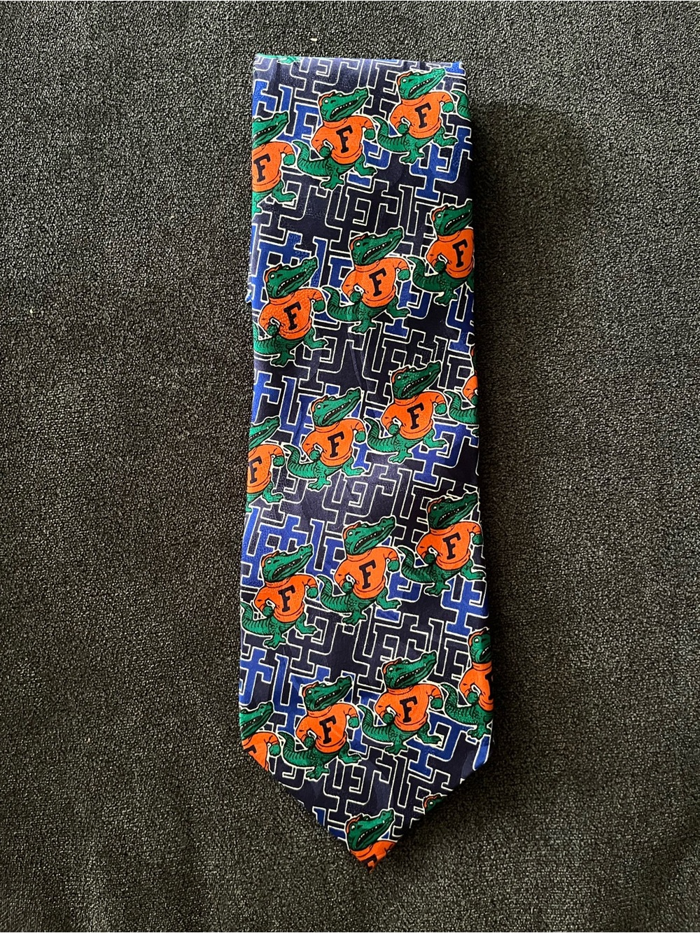 Florida Gators Navy Silk Tie with Orange & Green Gator Motif